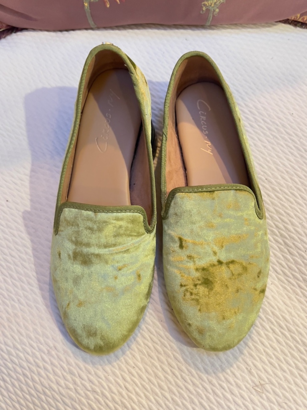 Circus NY Sam Edelman Light Green Crushed Velvet "Chrissy" Slipper, size 6M